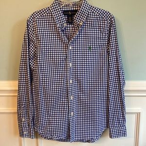Polo Ralph Lauren Blue Check button down shirt Sz L 14/16 boys